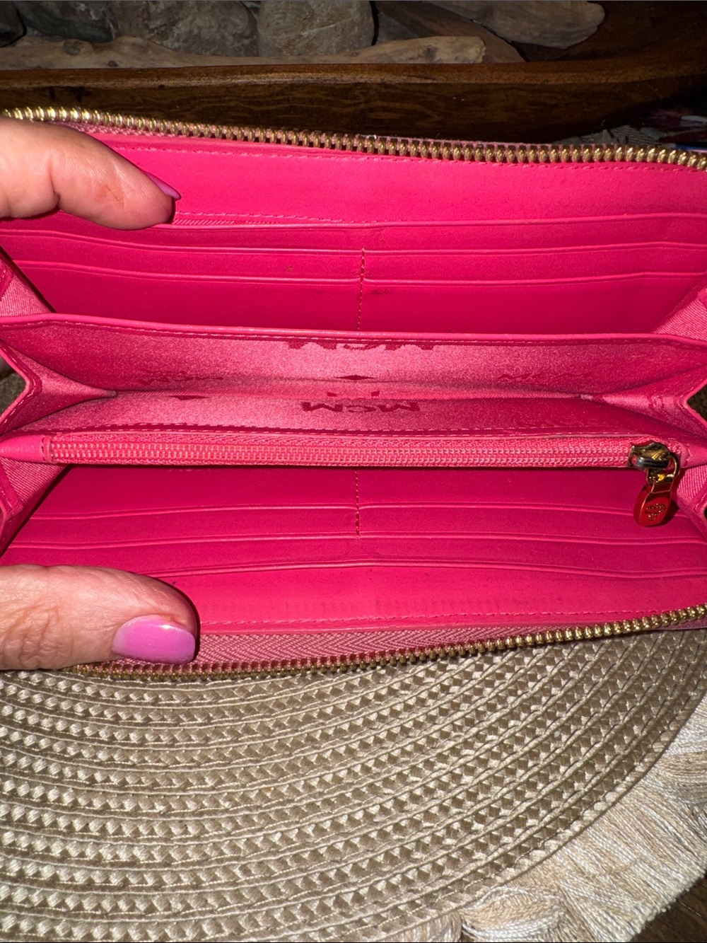 MCM Beige Visetos Continental Wallet with Pink Trim and Stripe - Picture 8 of 14